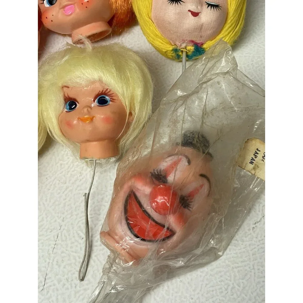 Vintage Doll HEADS Japan Korea Mixed Lot Boy Girls Clown Crafting